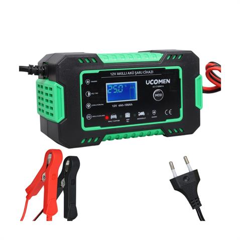 UCOMEN 12V ŞARJ REDRESÖRÜ (AKILLI AKÜ ŞARJ CİHAZI) OTOMATİK 6 A LCD EKRAN YEŞİL (+AGM/JEL)
