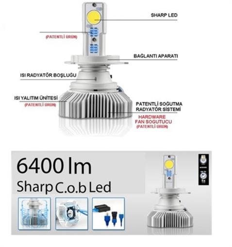 12V-24V H27 COB LED XENON FAR AMPUL SETİ 6000K 6400 LÜMEN