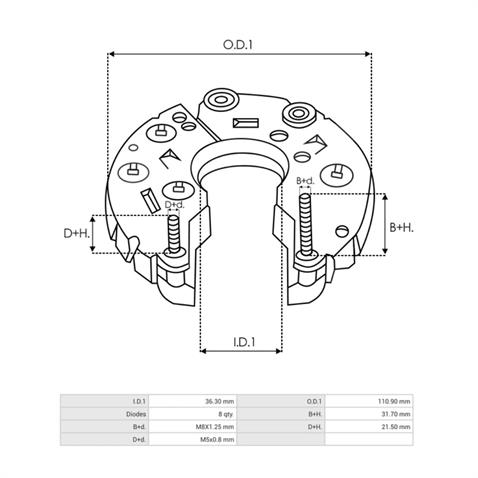 DİYOT TABLASI BOSCH TİPİ 120 A 8 DİYOT (2 CIVATALI M5/M8/2-FİŞ) JOHNDEERE-KHD-NEW HOLLAND