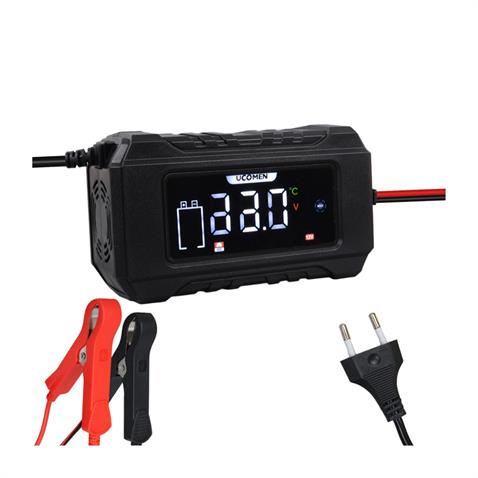 UCOMEN 12V ŞARJ REDRESÖRÜ (AKILLI AKÜ ŞARJ CİHAZI) OTOMATİK 6 A LCD BÜYÜK EKRAN SİYAH (+AGM/JEL)