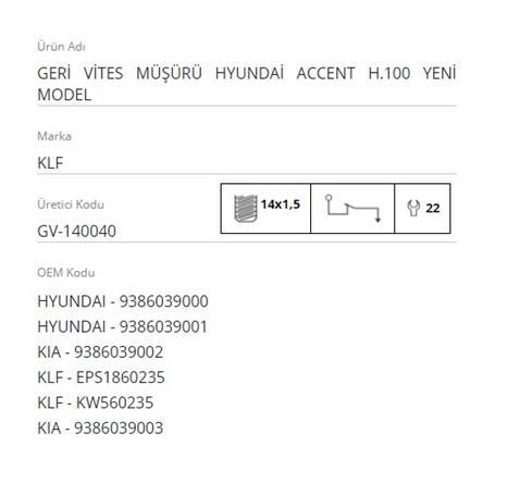 GERİ VİTES MÜŞÜRÜ (M14 X 1.5) HYUNDAI-KIA-ALFA ROMEO