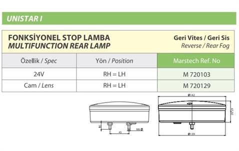 MARS 24V STOP LAMBASI YUVARLAK (LEDLİ) (4 FONKSİYONLU) (140*60 MM)