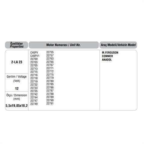 LUCAS DÜZ DİNAMO ŞARJ KÖMÜRÜ (LAX23) (LAX7) (227541) (2 AD) ANADOL-COMMER-MASSEY FERGUSON