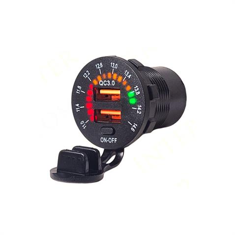12V-24V DİJİTAL VOLTMETRE+ŞARJ CİHAZLI (USB X2) (3 A) (OFF-ON ANAHTARLIİ) (IŞIKLI) (28 MM)