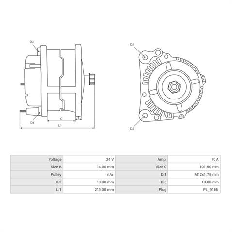 24V ALTERNATÖR DİNAMO DELCO TİPİ 70 A (L) (KASNAKSIZ)
