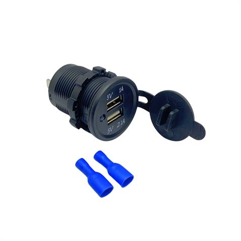 8V-32V ŞARJ CİHAZI (USB X 2) (1A/2.1A) (MAVİ IŞIK) (28 MM)