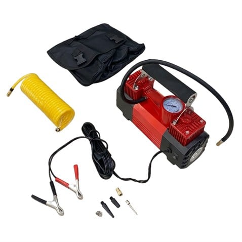 WOLFRAM 12V LASTİK ŞİŞİRME HAVA KOMPRESÖRÜ METAL ÇİFT PİSTONLU 150 psi (IŞIKLI)