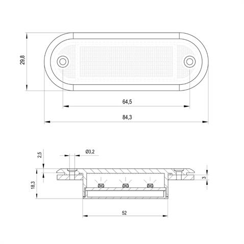 SANEL 12V-24V PARMAK LAMBA 3-LEDLİ KABLOLU (KIRMIZI) (84.3*29.8 MM) E9