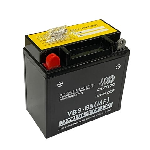 OUTDO 12V 9 AH MOTOSİKLET AKÜSÜ AGM TECH 130 A (EN) (137*76*134) (YB9-B) (YB9-BS-MF)(+/-) ** TERS **