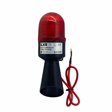 12V AC-DC ÇAKAR TEPE LAMBASI KIRMIZI (LEDLİ) (BUZZER SES İKAZLI-GERİ VİTES KORNASI) İTFAİYE