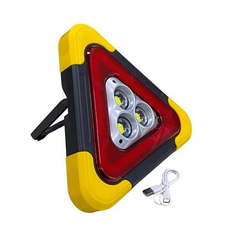 ÜÇGEN REFLEKTÖR-EL FENERİ LEDLİ ÇAKARLI (ŞARJLI-GÜNEŞ ENERJİLİ-POWERBANK-USB ÇIKIŞLI) (270*270 MM)