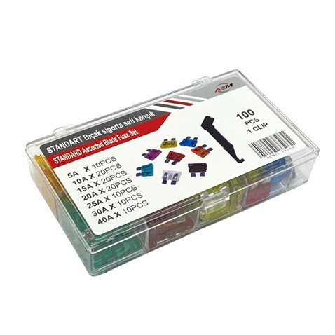 BIÇAK SİGORTA KARIŞIK (5 A*10 A*15 A*20 A*25 A*30 A*40 A) (19*19 MM) (100 AD) 