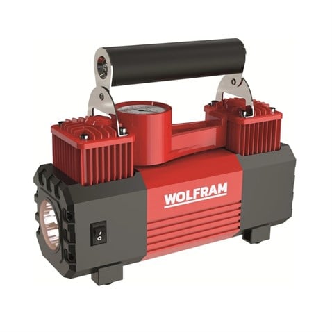 WOLFRAM 12V LASTİK ŞİŞİRME HAVA KOMPRESÖRÜ METAL ÇİFT PİSTONLU 150 psi (IŞIKLI)