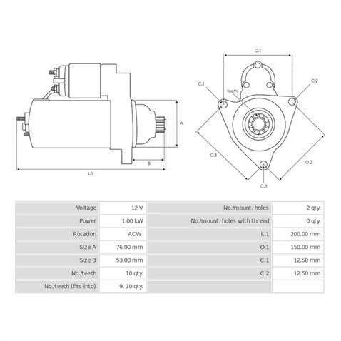 12V MARŞ MOTORU VALEO TİPİ 10 DİŞ 1 KW TERS (OVAL SOKET) AUDI-SEAT-SKODA-VW BENZİNLİ
