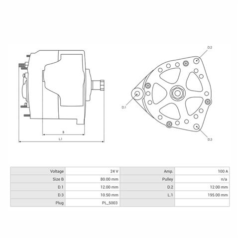 24V ALTERNATÖR DİNAMO 100 A (5 FİŞ SOKETLİ) (W-L-15-S-DFM) MERCEDES AXOR/VARIO/ACTROS 2003 >
