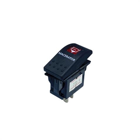 TUŞLU ANAHTAR IŞIKLI KIRMIZI MACERATÖR (3 FİŞ) (TEK DEVRE) (12V 20A DC/24V 10A DC) MARİN