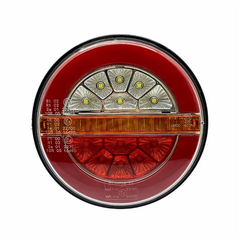 WOLFRAM 12V-24V STOP LAMBASI YUVARLAK (NEON LEDLİ-KAYAR SİNYALLİ) (4 FONKSİYONLU) (140*35 MM) E9 SOL