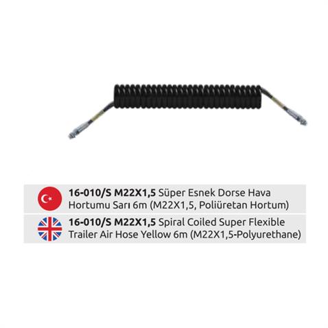 AKSA TIR DORSE HAVA HORTUMU SARI (SÜPER ESNEK POLİÜRETAN) (M22 X 1.5) (4 MT)