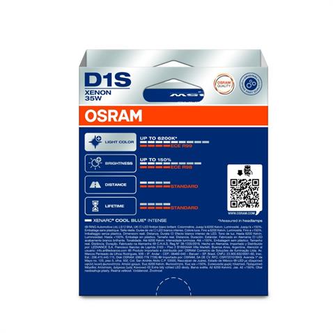OSRAM XENON AMPUL D1S 35W 6200K COOL BLUE INTENSE (BEYAZ IŞIK) (2 AD)
