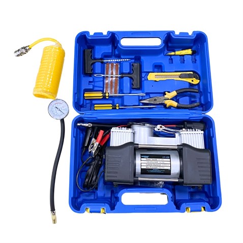 12V LASTİK ŞİŞİRME HAVA KOMPRESÖRÜ METAL ÇİFT PİSTONLU 150 psi (TAMİR KİTLİ)