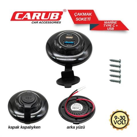 9V-30V TELEFON ŞARJ CİHAZI (USB+TYPE-C) (3.0A) (KAPAKLI MARİN)