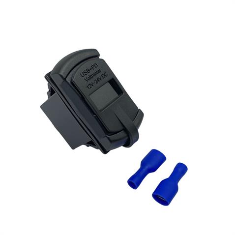 12V-24V DİJİTAL VOLTMETRE+ŞARJ CİHAZLI (USB+TYPE-C) (3 A) (ANAHTAR TİPİ) (MAVI IŞIK)