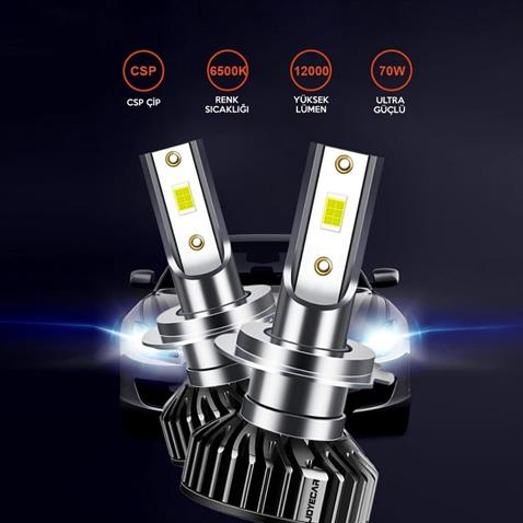 JOYECAR 12V H7 CSP LED XENON FAR AMPUL SETİ 70W 6500K 12000 LÜMEN