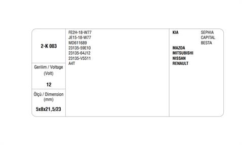 12V ALTERNATÖR KÖMÜRÜ MITSUBISHI TİPİ (5*8*21.5/23 MM) (2 AD) HYUNDAI-ISUZU-KIA-MAZDA-MITSUBISHI