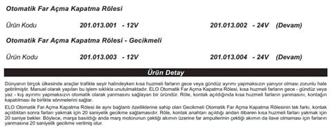 ELO 12V OTOMATİK FAR AÇMA VE KAPAMA RÖLESİ