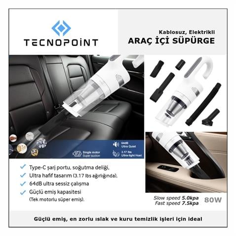 12V ARAÇ SÜPÜRGESİ KABLOSUZ ŞARJLI 80W