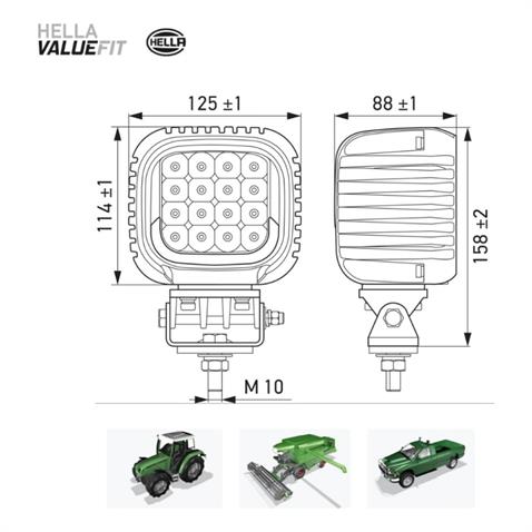HELLA 12V-48V ÇALIŞMA LAMBASI S5000 KARE 5000 LÜMEN (16 LEDLİ) (GÜNDÜZ SÜRÜŞLÜ) (125*114*88 MM) 