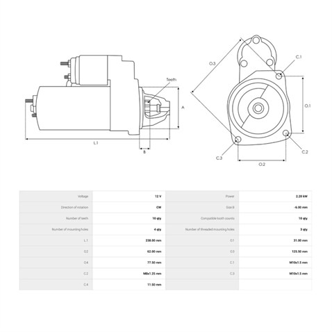 12V MARŞ MOTORU VALEO TİPİ 10 DİŞ 2.2 KW D7R MASTER/MOVANO