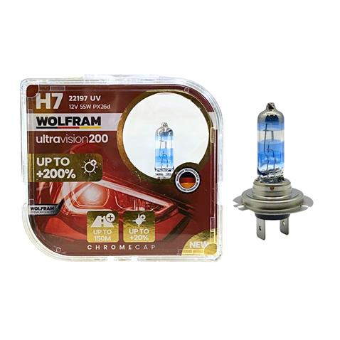 WOLFRAM 12V H7 AMPUL 55W +%200 PARLAK IŞIK +150 METRE FAZLA GÖRÜŞ +%20 BEYAZ IŞIK (2 AD) 