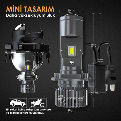 JOYECAR 12V H4 CSP LED XENON FAR AMPUL SETİ 120W 6000K 22000 LÜMEN MERCEKLİ