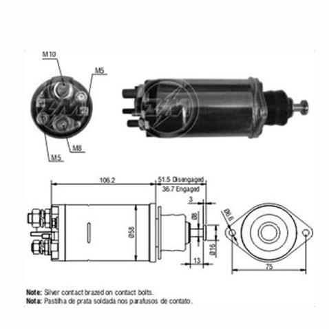 ZM 12V MARŞ OTOMATİĞİ DELCO TİPİ (GÖVDE 52 MM) (3 DELİK) (UZUN PİSTON) M5 SAĞ