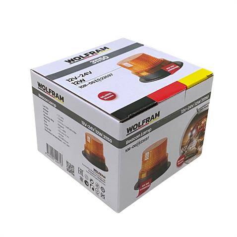 WOLFRAM 12V-24V ÇAKAR TEPE LAMBA 12 LEDLİ MIKNATISLI KABLOLU SARI (130*95 MM) E9