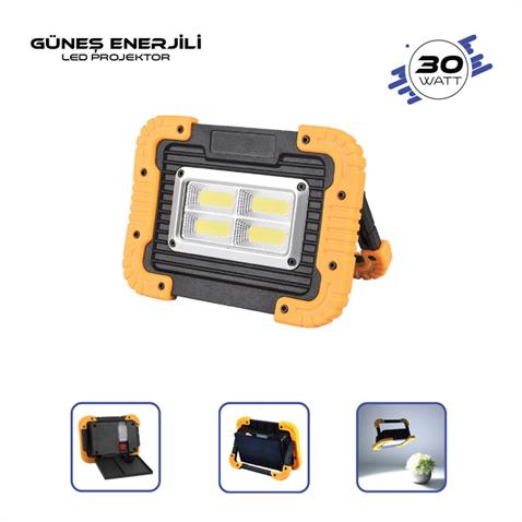 LAMBADA SOLAR 12V COB LEDLİ EL PROJEKTÖRÜ GÜNEŞ ENERJİLİ-ŞARJLI USB ÇIKIŞLI