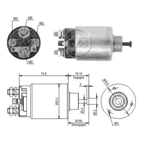 ZM 12V MARŞ OTOMATİĞİ DELCO TİPİ (GÖVDE 52 MM) (3 DELİK) (UZUN PİSTON) M5/M5 SAĞ
