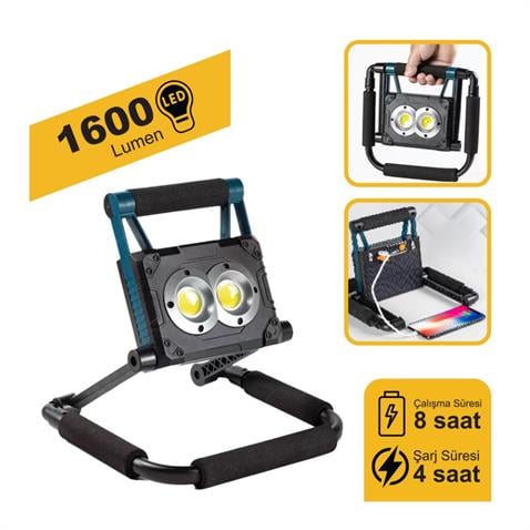 LAMBADA SÜPER LEDLİ EL PROJEKTÖRÜ GÜNEŞ ENERJİLİ-ŞARJLI USB ÇIKIŞLI (MIKNATISLI)