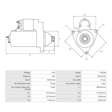 UNIPOINT 24V MARŞ MOTORU DELCO TİPİ 12 DİŞ 7.6 KW 38MT CATERPILLAR-DAEWOO-IVECO (CUMMINS MOTOR)