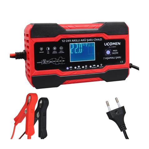 UCOMEN 12V-24V ŞARJ REDRESÖRÜ (AKILLI AKÜ ŞARJ CİHAZI) (OTOMATİK 10 A) 7 AŞAMALI ŞARJ (+AGM/JEL)