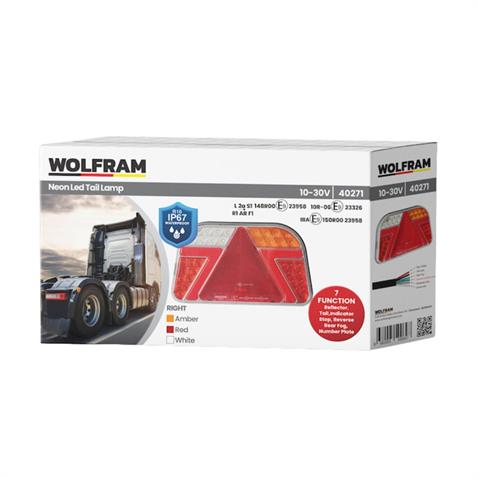 WOLFRAM 10V-30V STOP LAMBASI (NEON LEDLİ) (7 FONKSİYONLU) (241*140*44 MM) E9 SAĞ