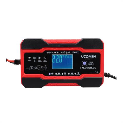 UCOMEN 12V-24V ŞARJ REDRESÖRÜ (AKILLI AKÜ ŞARJ CİHAZI) (OTOMATİK 10 A) 7 AŞAMALI ŞARJ (+AGM/JEL)