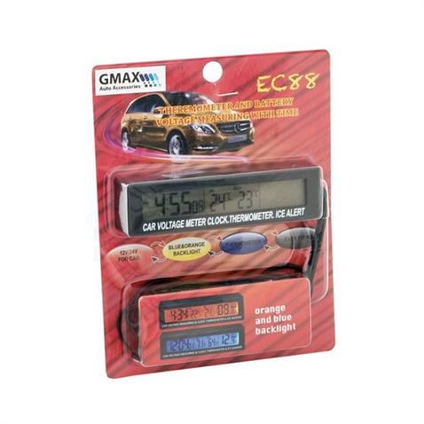 12V-24V TERMOMETRE İÇ DIŞ+ALARM+ZAMAN SAATİ VOLTMETRE ÇAKMAK FİŞLİ DİKDÖRTGEN