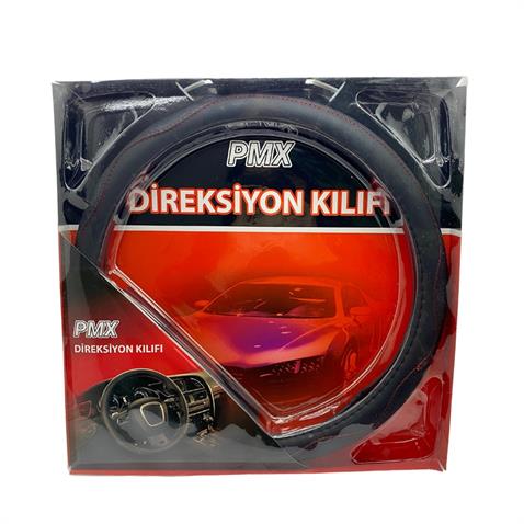 DİREKSİYON KILIFI (SİYAH-KIRMIZI DİKİŞLİ) (SUNİ DERİ) (38 CM)