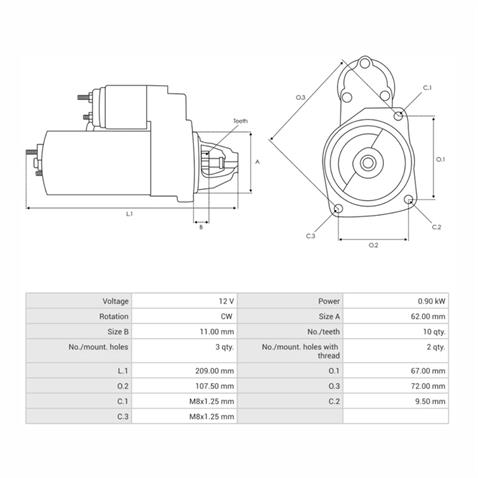 12V MARŞ MOTORU VALEO TİPİ 9 DİŞ/10 DİŞ 0.8 KW FIAT PANDA/FIAT UNO 60