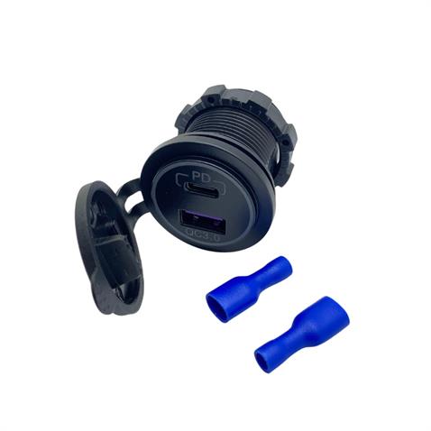 12V-24V TELEFON ŞARJ CİHAZI (USB+TYPE-C) (3 A) (MAVİ IŞIK) (28 MM)