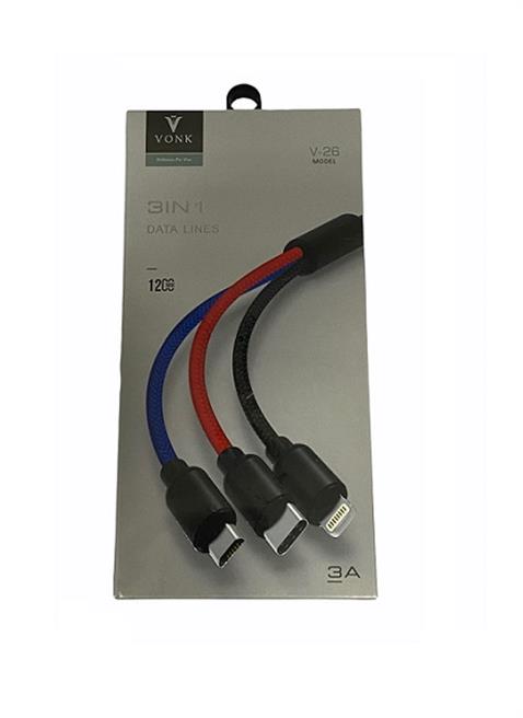 TELEFON ŞARJ KABLOSU IPHONE-MIKRO-TYPE-C (ÇOKLU UÇ) 5V 3A 120CM