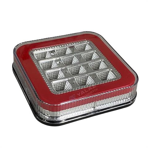 24V STOP LAMBASI KARE (NEON LEDLİ) (4 FONKSİYONLU) (145*145*43 MM)