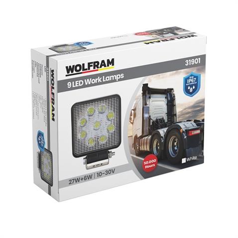 WOLFRAM 10V-30V ÇALIŞMA LAMBASI KARE 27W (9 LEDLİ) (105*105*44) E9